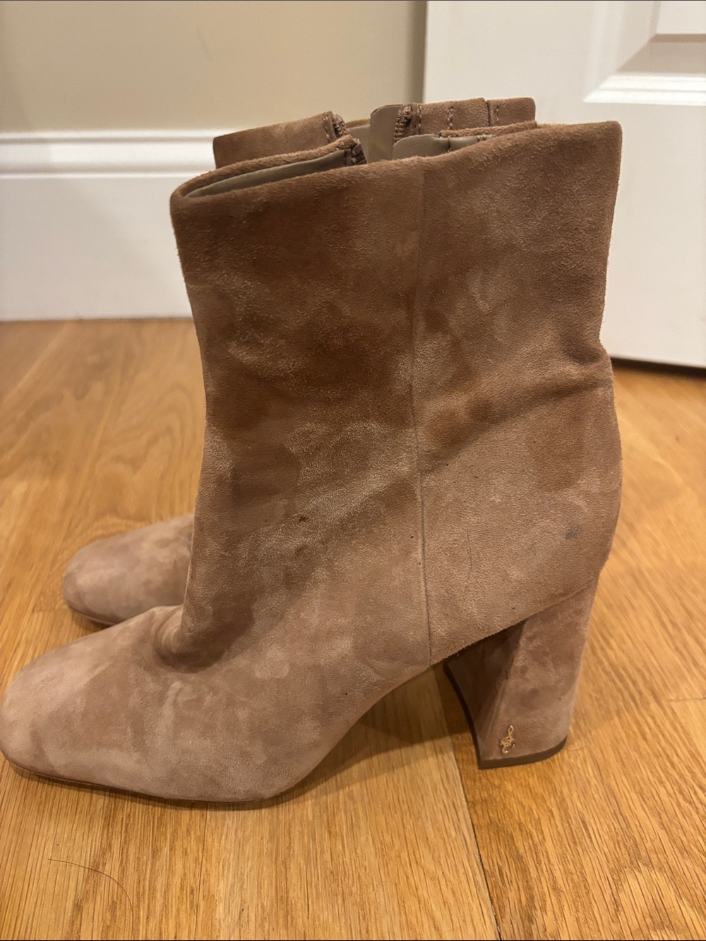 Sam Edelman Taupe Suede Block Heel Ankle Boots